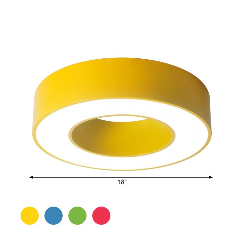 Plafonnier à tambour creux pour enfants, LED en acrylique bleu/rouge/jaune, luminaire proche du plafond