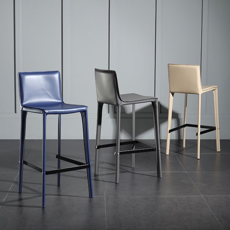 Taburete de bar de cuero para cafetería, reposapiés rectangular, respaldo bajo, altura de mostrador, 1 pieza