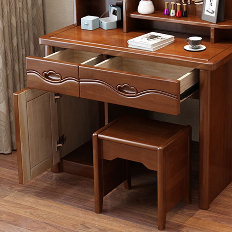 16.92" Wide Makeup Table with 2 Drawers Brown Vanity Tables with Mirror