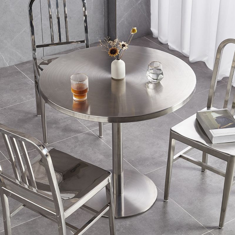 Metal Industrial Table Stainless Steel Top Dining Table with Pedestal Base
