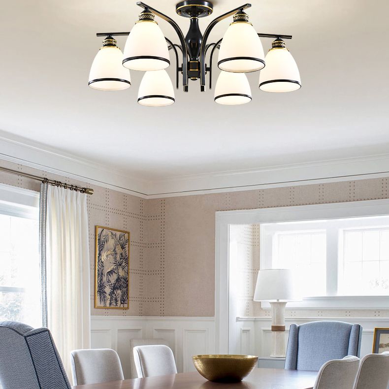 Glass Semi Flush Mount Light Traditional Black Geometric Living Room Semi Flush Ceiling Light