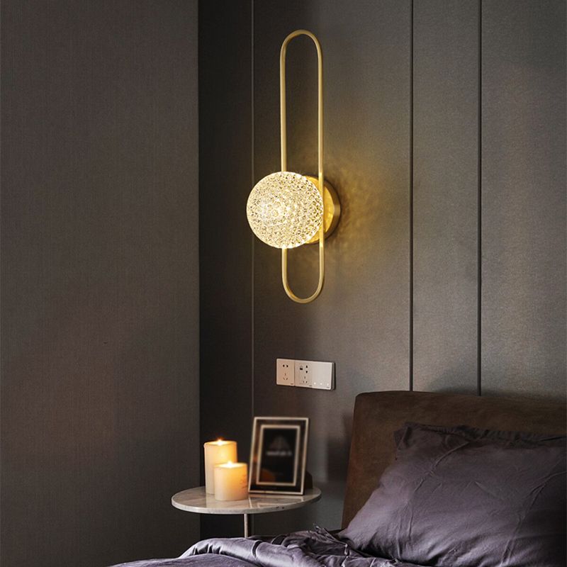 Globe Crystal Shade Wall Light 1 - Light Solid Brass Wall Sconce in Gold and Clear