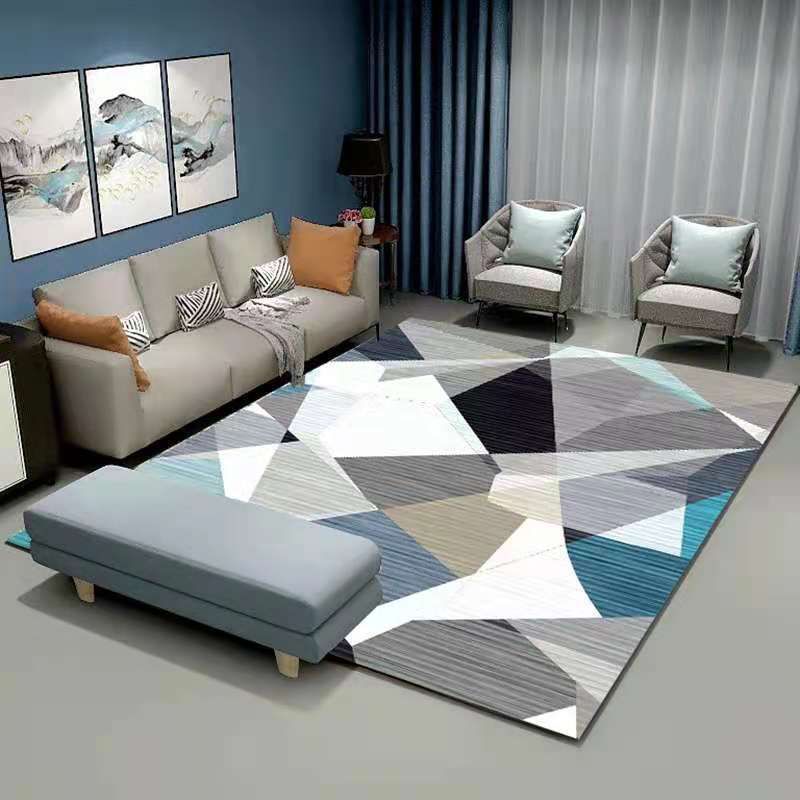 Modern Geometric Area Rug Contrast Panel Rug Polyester Non-Slip Backing Carpet for Living Room