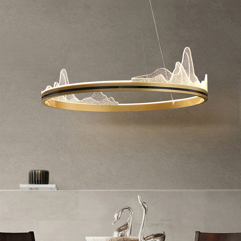 Orbicular Hanging Ceiling Light, Luxurious Acrylic Single Light Hanging Light Fixtures in Gold