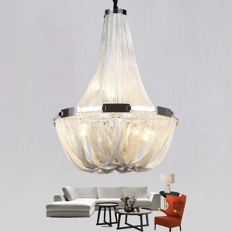 Basket Dinning Room Chandelier Light Fixture Metal Modern Style Hanging Chandelier in Chrome