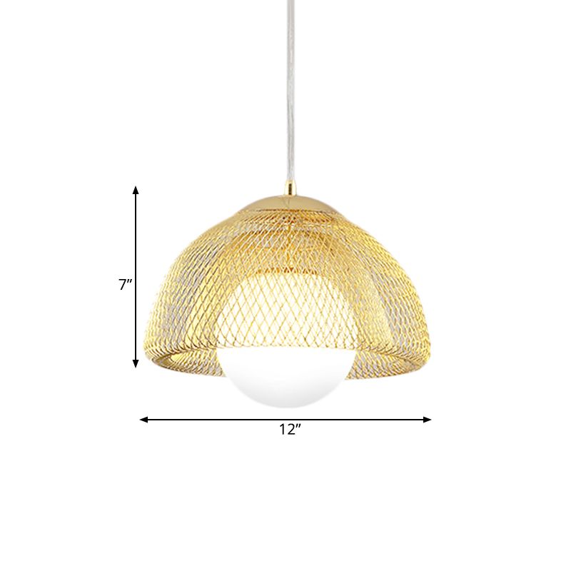 Opal Matte Glass Globe Pendant Light Vintage 12"/16" Wide 1 Light Hanging Lamp Kit with Dual Mesh Screen in Gold
