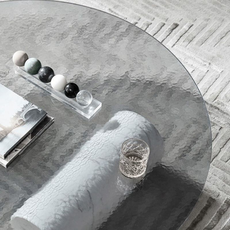 9.8"H Modern Marble Abstract Base Glass Round Coffee Table for Living Room