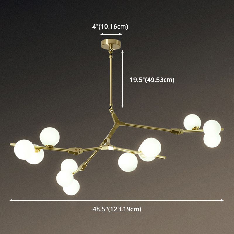 Sospensione di ramo albero luce minimalista in metallo sala da pranzo lampadario con sfera di vetro bianco