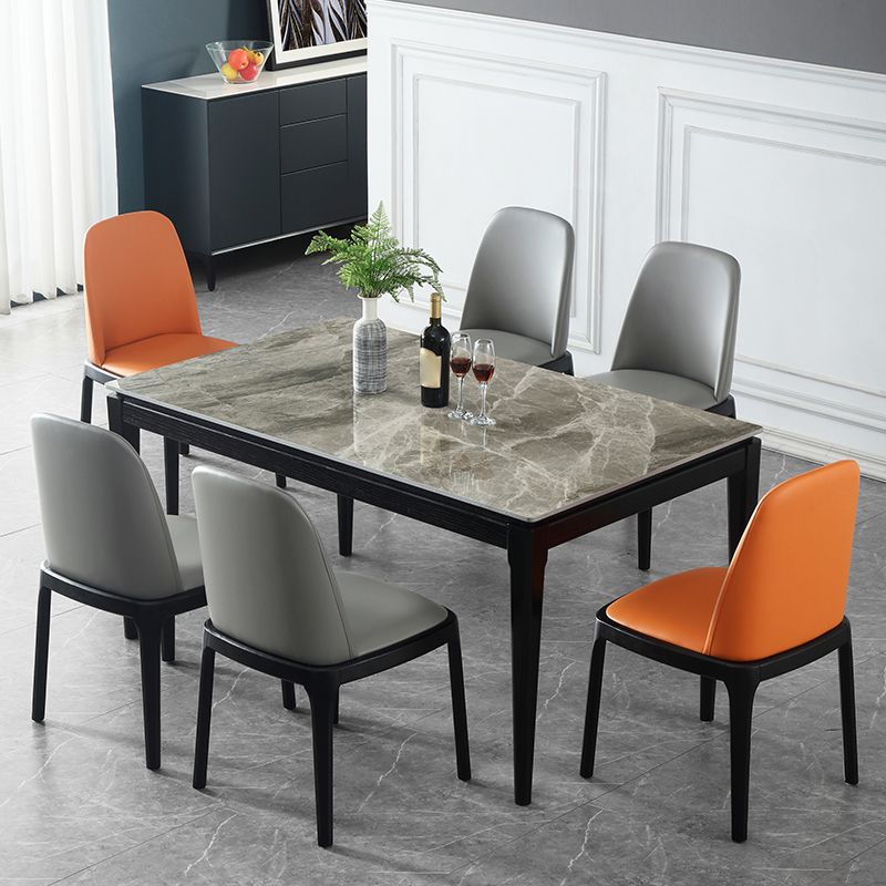 Rectangle 4 Legs Modern Dining Table Grey Tone Fixed Table of Sintered Stone