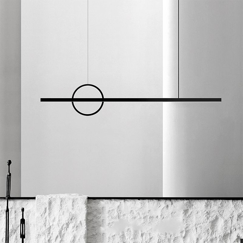 Minimalism Hanging Light Linear Island Light Fixture in Black for Dining Room