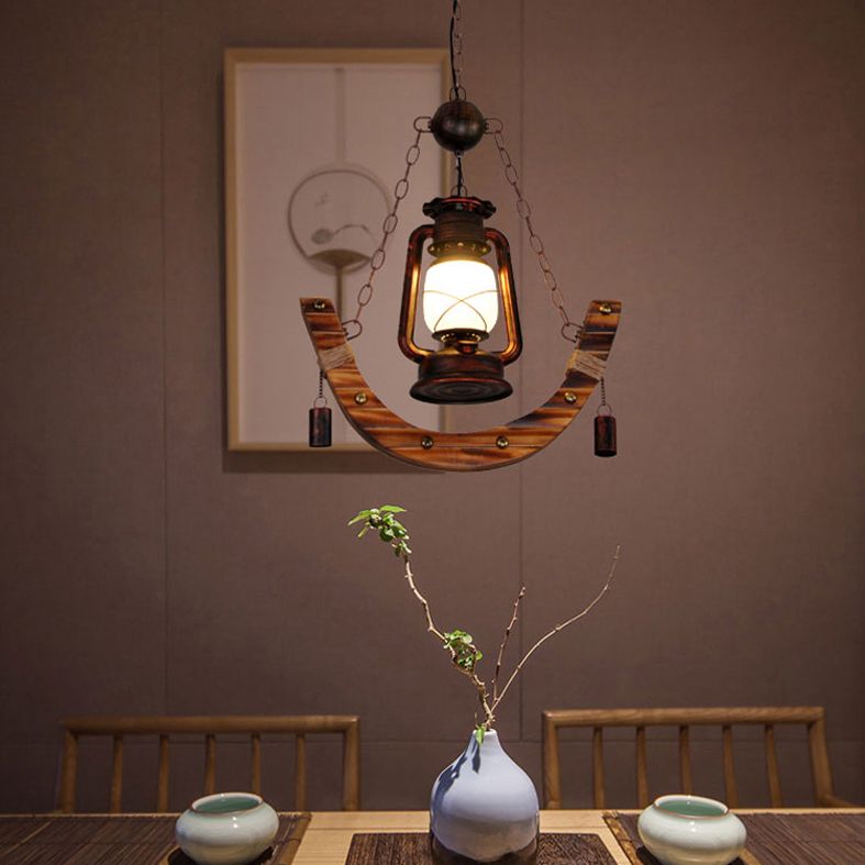 Houten anker nautische stijl hangende licht retro kerosinelampvormige enkele lampverlichtingshanger voor coffeeshop