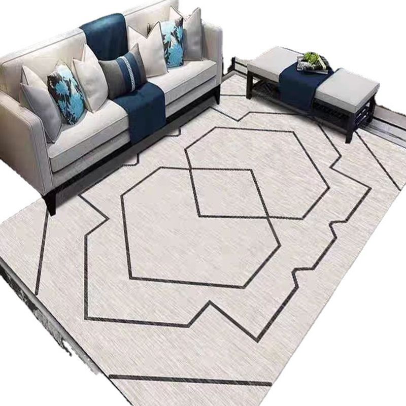 Black Modern Carpet Geometry Polyester Carpet Washable Carpet for Drawing Room