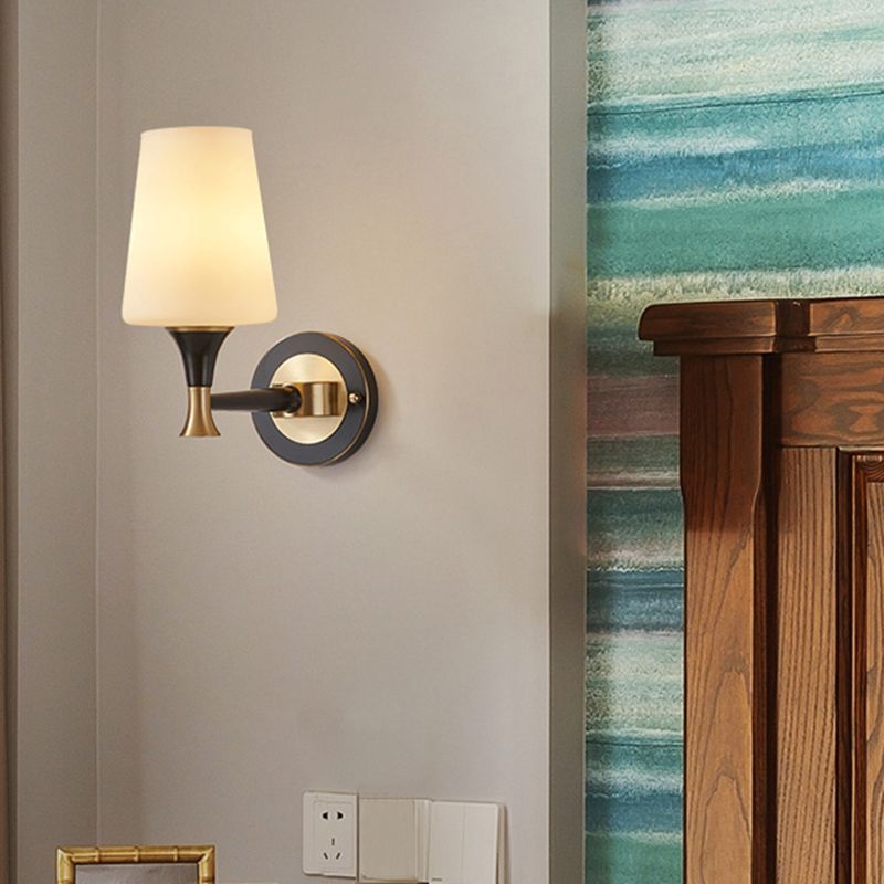 Frosted White Glass Sconce Light Cone Industrial Wall Sconce Light for Living Room