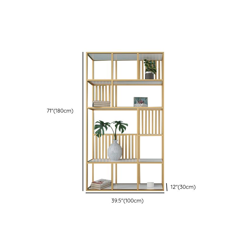 Glam Antique Finish Shelf Bookcase Metal Frame Bookshelf with Shelves