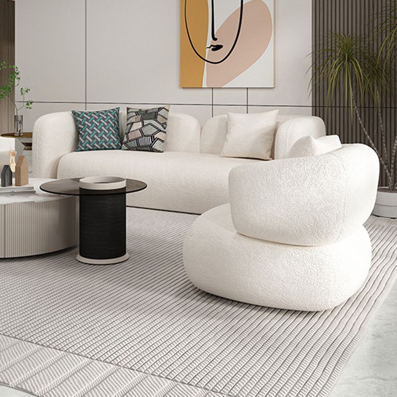 Tuxedo Arm Curved Sofa with Pillows Modern White Fabric Sofa