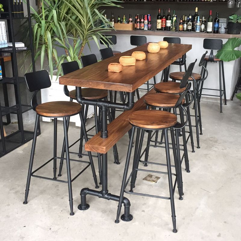 Solid Wood Bar Table Industrial Bar Dining Table with Black Base