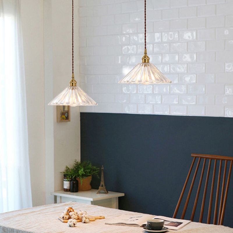 Tapered Hanging Light Fixture Simplicity Style Glass Brass Pendant Lighting Fixture