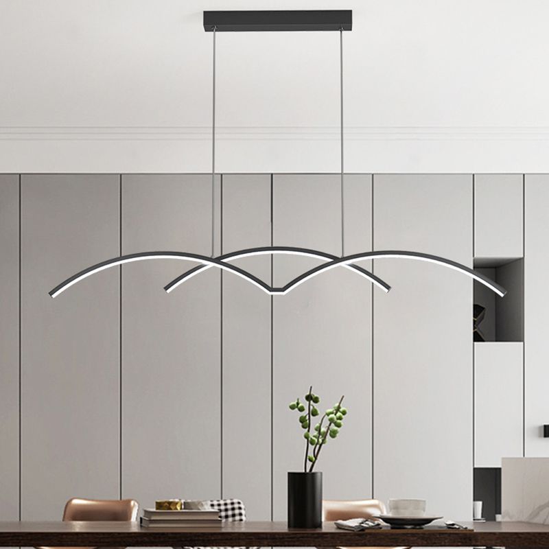 Linear Iron LED Kitchen Island Fixture Metal Ceiling Pendant in Black / Gold Finish