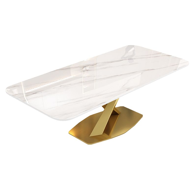Mesa de comedor rectangular de lujo tradicional Mesa de piedra sinterizada con base de pedestal
