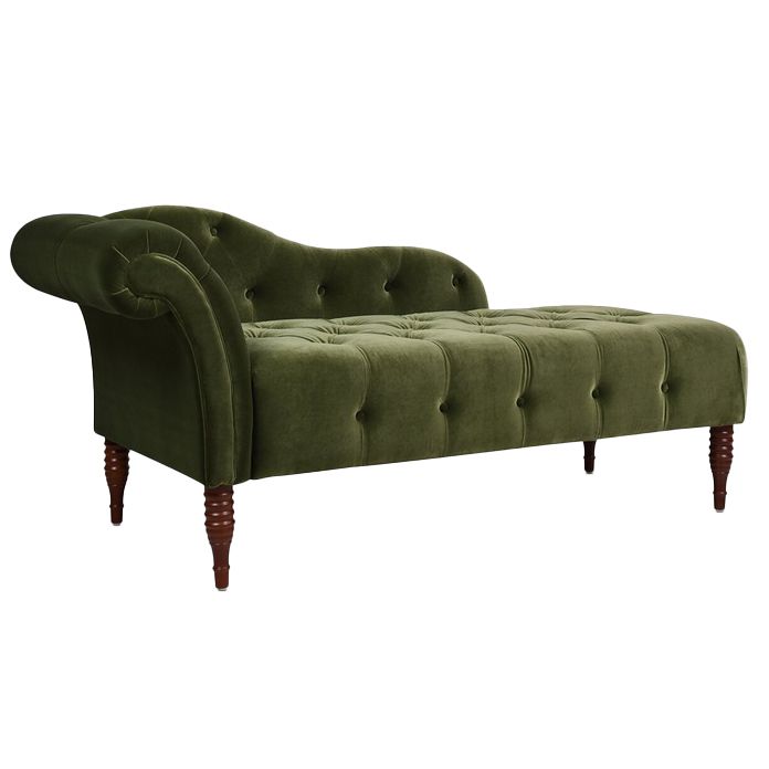 Velvet Rolled Arms Chaise Luxury Solid Wood Chaise for Living Room