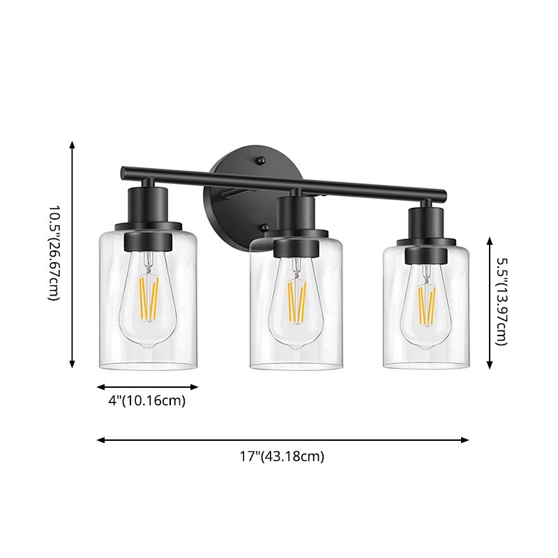 3 Lights Clear Glass Wall Mounted Light Fixture Industrial Cylinder Wall Mount Light for Bathroom