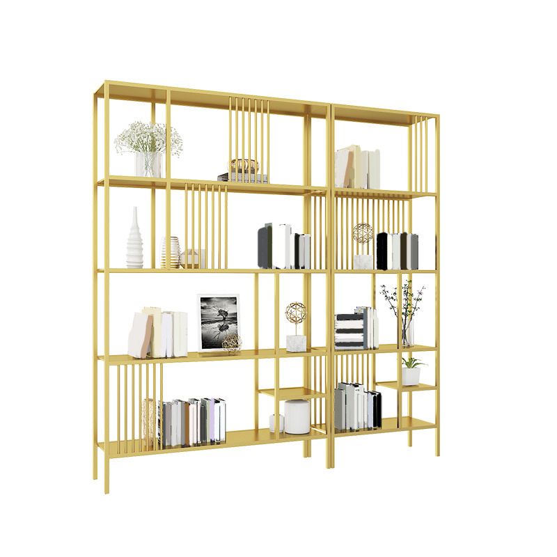 Glam Metal and Wood Shelf Bookcase Etagere Open Home Book Shelf with 5 Shelves
