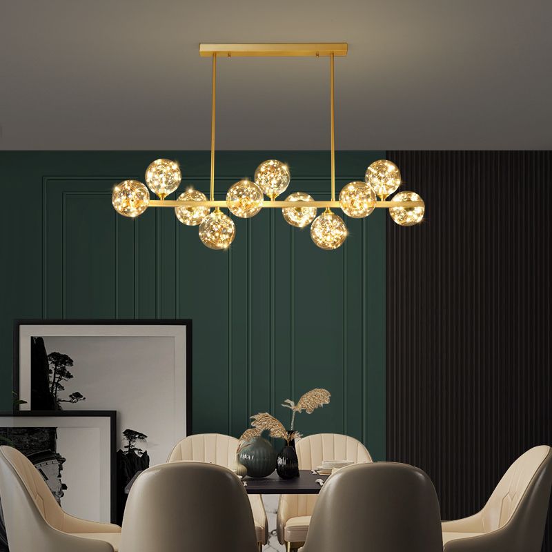 Contemporary Island Light Fixtures Sphere Glass Island Lights in Gold