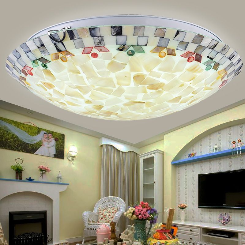 Beige Bowl Flush Montaggio Lampada Tiffany Mosaics Glass Flush Montaggio Soffitto Luce per Bedroom