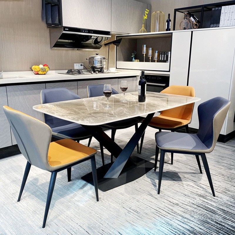 Rectangle Modern Stone Table Standard Height Dining Table with Pedestal Base