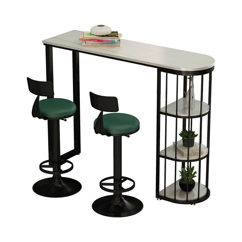 Stone Industrial Bar Dining Table Double Pedestal Bistro Table with Shelve (only table)