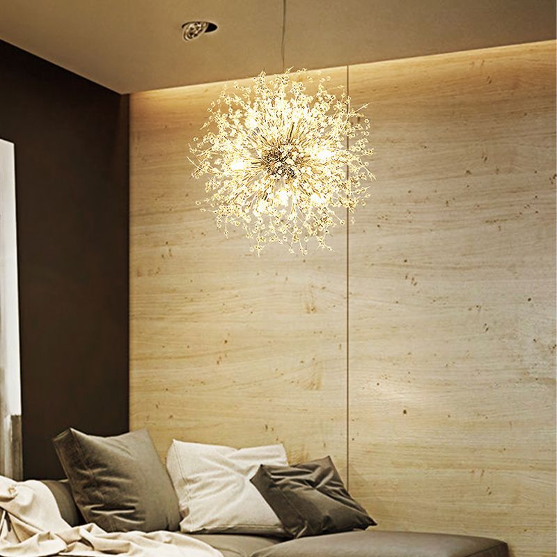 17,7 pollici largo dente di leone di cristallo appeso a 8 luci lampada in acciaio inossidabile in acciaio inossidabile per soggiorno camera da letto