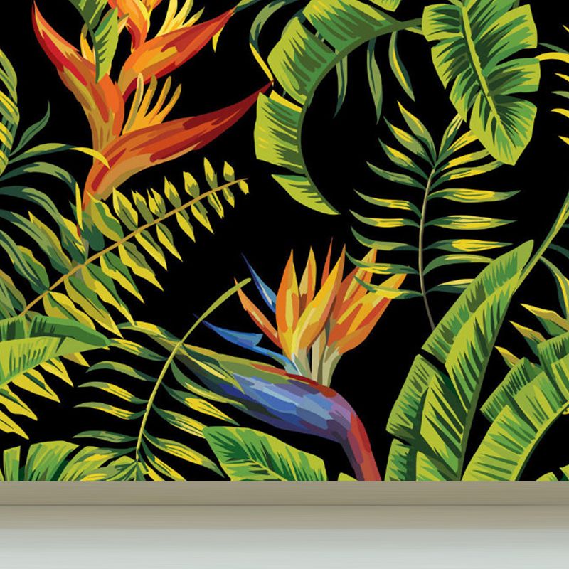 Stain Resistant Leaves Pattern Mural Non-Woven Modern Wall Decor for Girls Bedroom