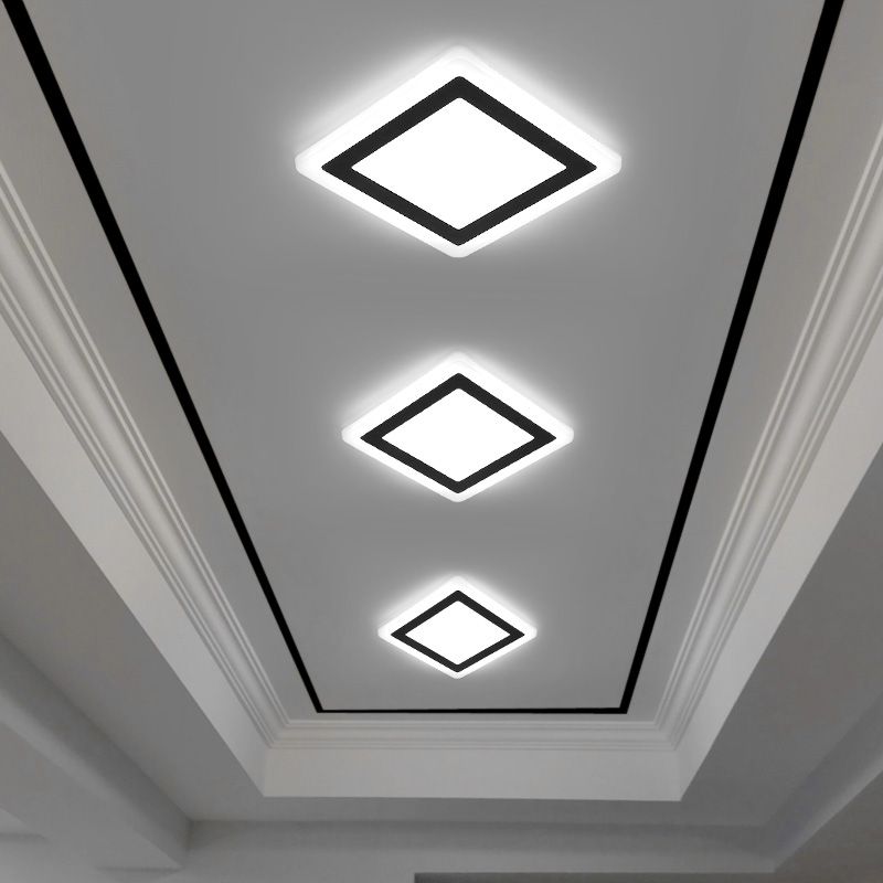 Plafonnier LED de forme carrée en fer moderne, 1 lumière, montage encastré pour allée et balcon