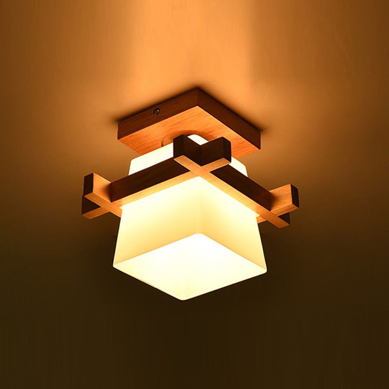 Wooden Ceiling Light Fixture Nordic Style Close to Ceiling Lighting in Beige