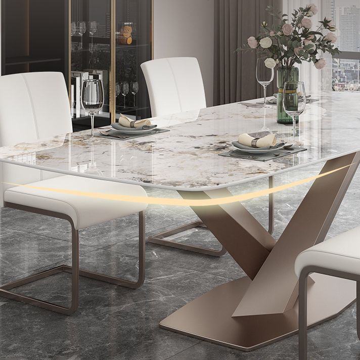 Luxury Sintered Stone Dining Table Rectangle Indoor Table with Gold Metal Pedestal