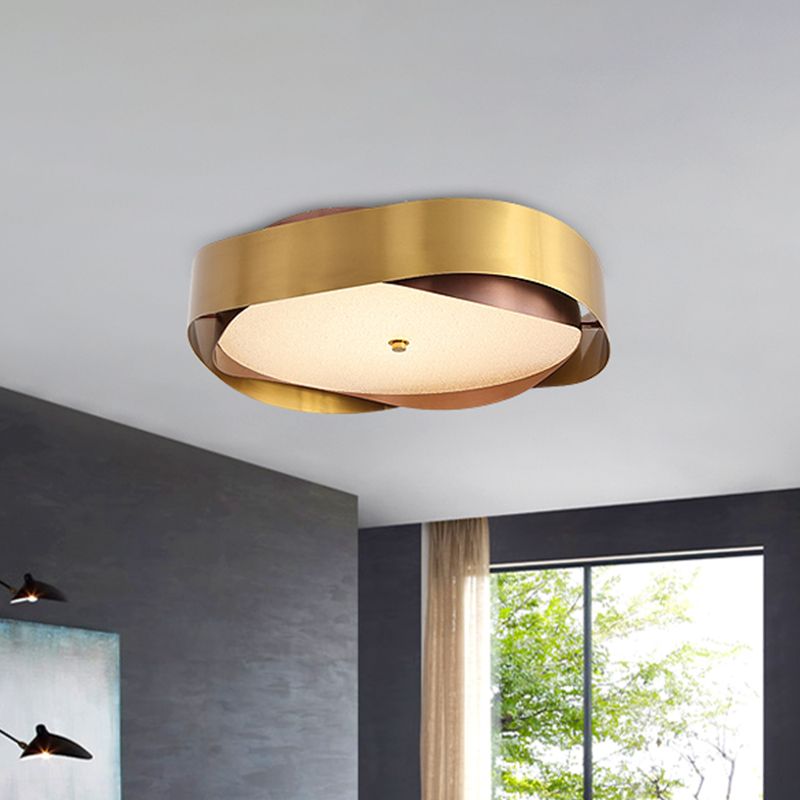 Acrylic Gold Ceiling Flush Round LED Colonial Flush Mount Light Fixture with Curve Stainless Steel Frame