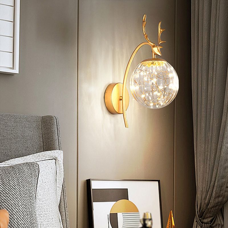 Globe Shape Wall Lamp Modern Style Glass 1 Light Sconce in Black/ Gold