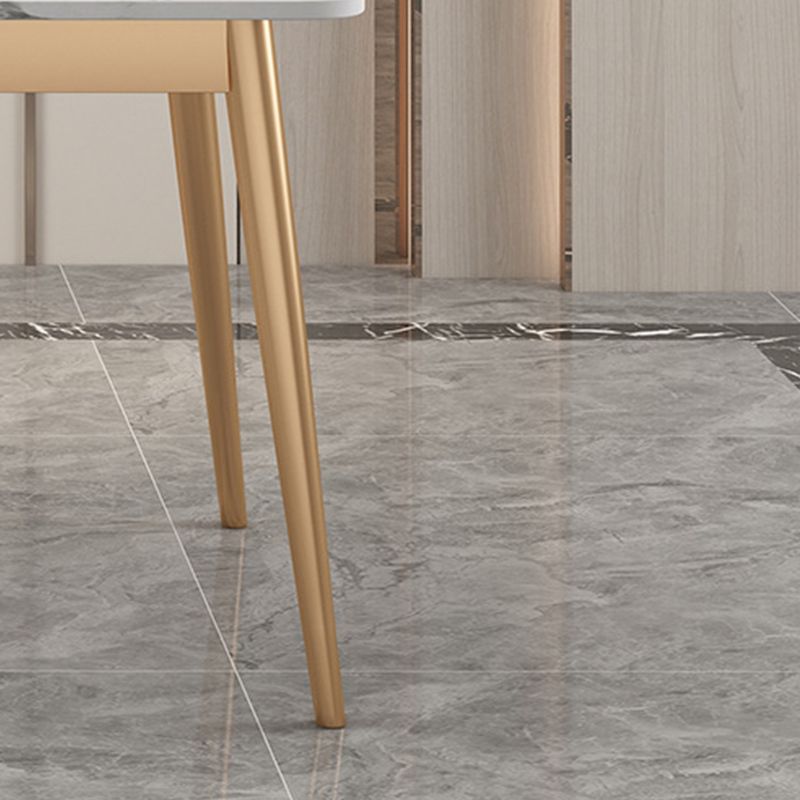 Modern Rectangle Dining Table Sintered Stone Top 4 Iron Legs Dining Room Table