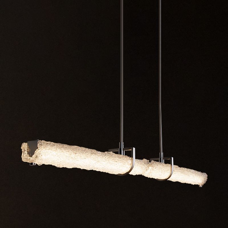 Light Luxury Glass Hanging Lamp Cylinder Shape Island Light Fixture for Dining Table