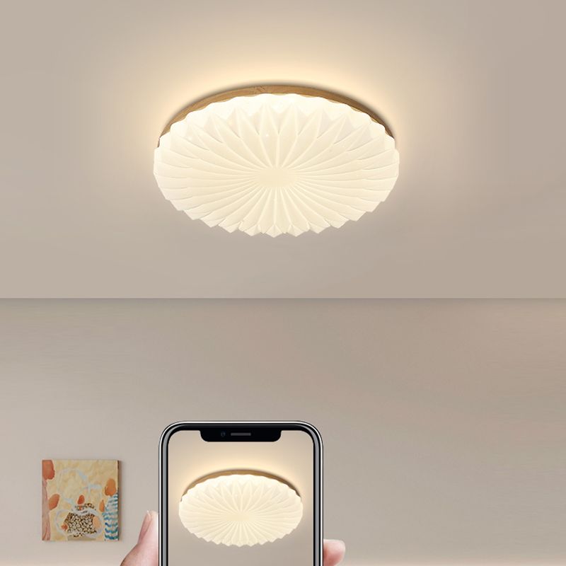 Modern Wood Flush Mount Lamp Acrylic Shade Flush Mount Ceiling Fixture for Bedroom