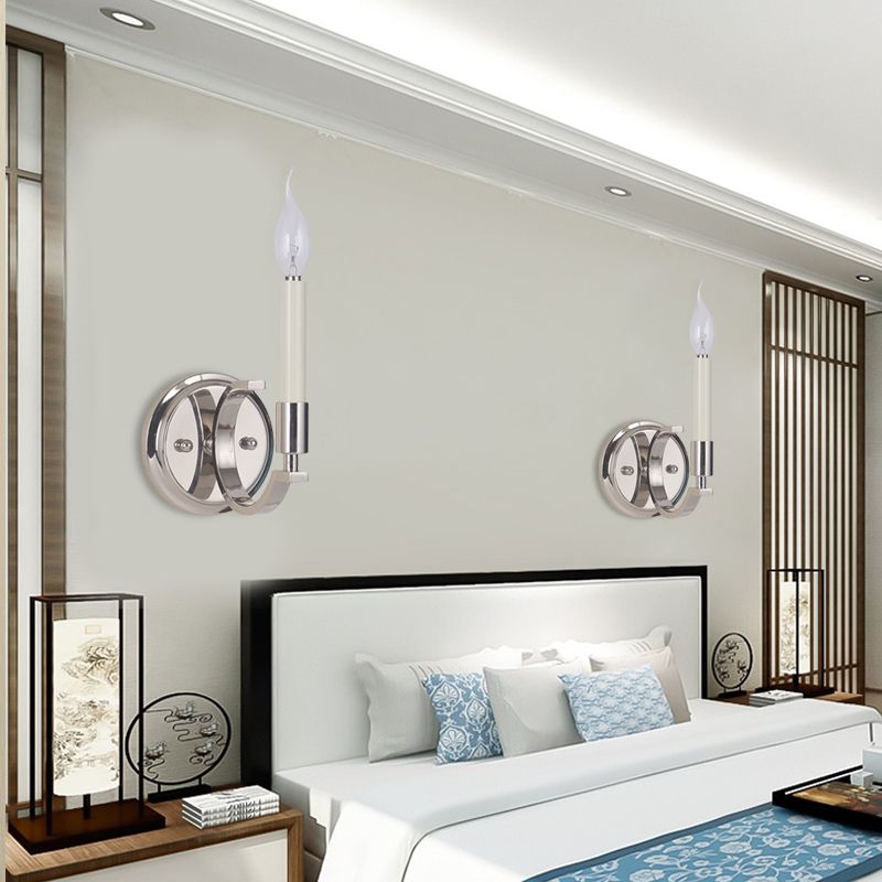 1/4 Lights Metallic Sconce Light Fixture Traditional Silver Candle-Style Bedroom Wall Lamp