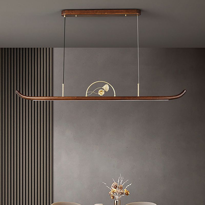 Modern Wood Ceiling Light Linear Shape Island Light with Plastic Shade for Living Room