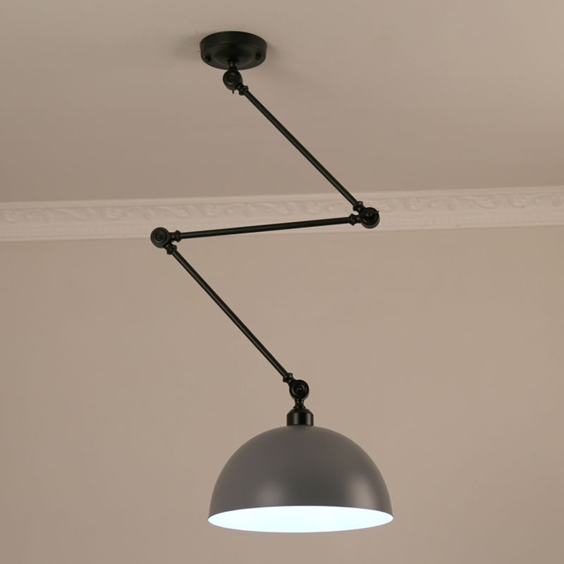 Macaron 1-Bulb Suspension Lamp Metal Swing Arm Pendant Light with Dome Shade
