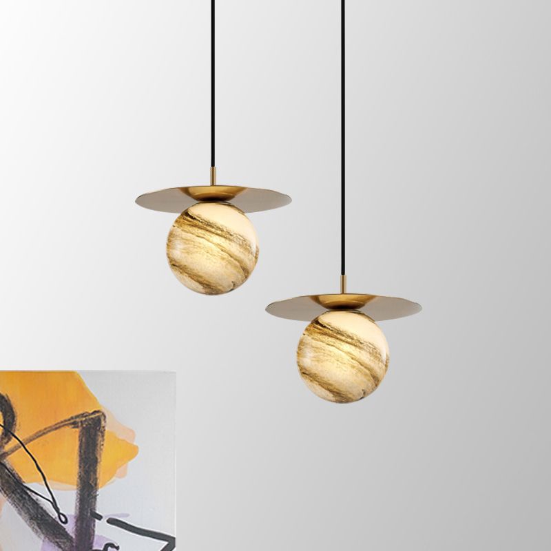 Contemporary Sphere Suspension Pendant Frosted Glass 1 Bulb LED Kitchen Ceiling Light in Gold