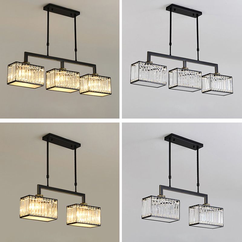 Modern Rectangle Shade Island Pendant Crystal Multi Lights Island Light for Restaurant