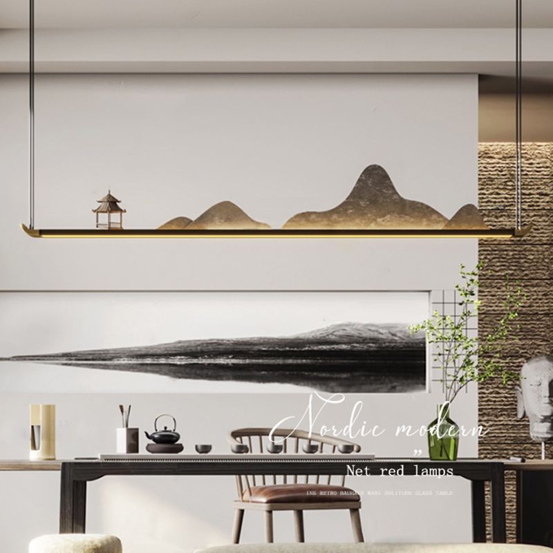 La lampe de lustre en métal moderne pendante île LED linéaire pour la salle de thé