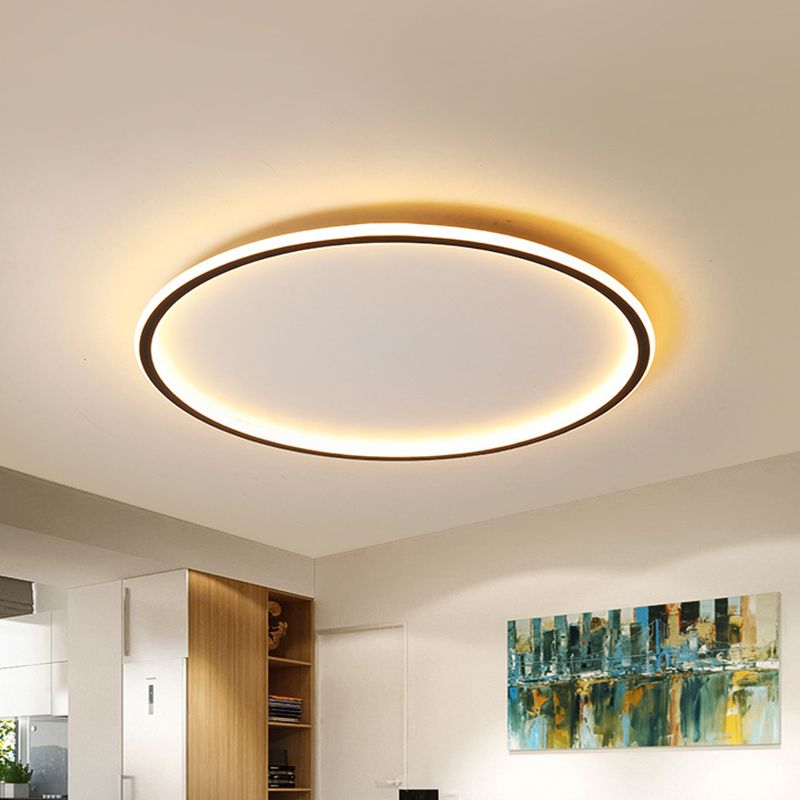 Nordic Style Disc LED Ceiling Lighting 16"/19.5"/23.5" Wide Aluminum Black Flush Lamp in Warm/White Light/Remote Control Stepless Dimming