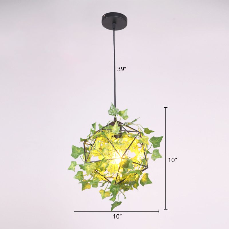 Metalen geometrische kooi druppel hanger industrieel 1 lamp restaurant ophanging licht met faux bladdecor