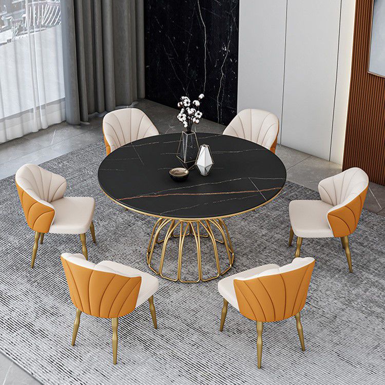 Traditional Luxury Dinette Table Round Metal Gold Base Dining Pedestal Table