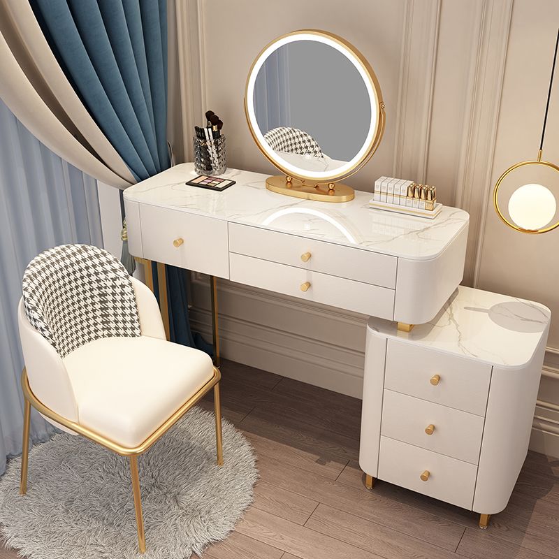 Solid Wood Makeup Vanity Desk Storage Dressing Table Stool Set with Drawer